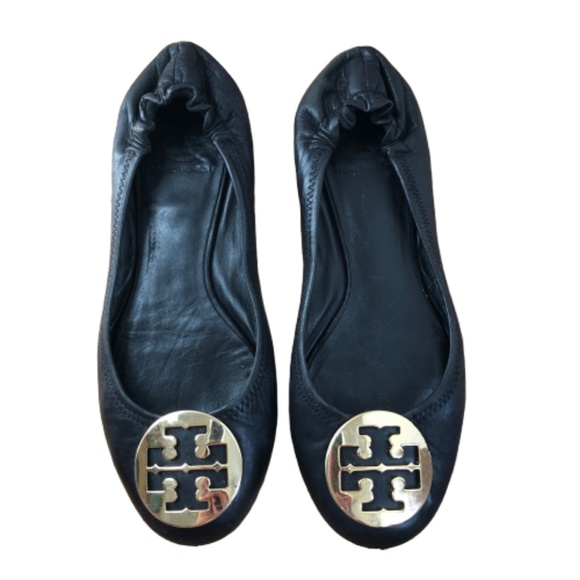 Tory Burch Shoes - Tory Burch Reva flats, black leather gold logo